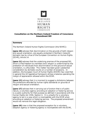 Advice on Freedom of Conscience BIll