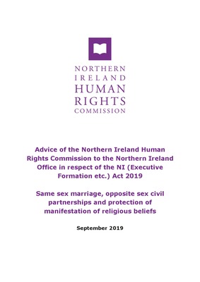 Advice to the Northern Ireland Office on same sex marriage, opposite sex civil partnerships and protection of manifestation of religious beliefs