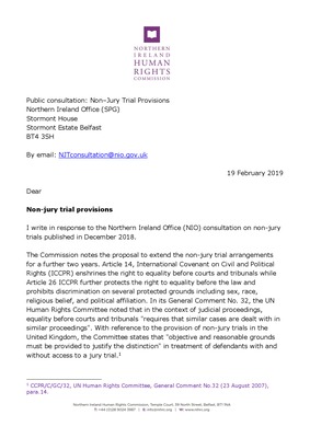 NIHRC Response to the public consultation: Non–Jury Trial Provisions